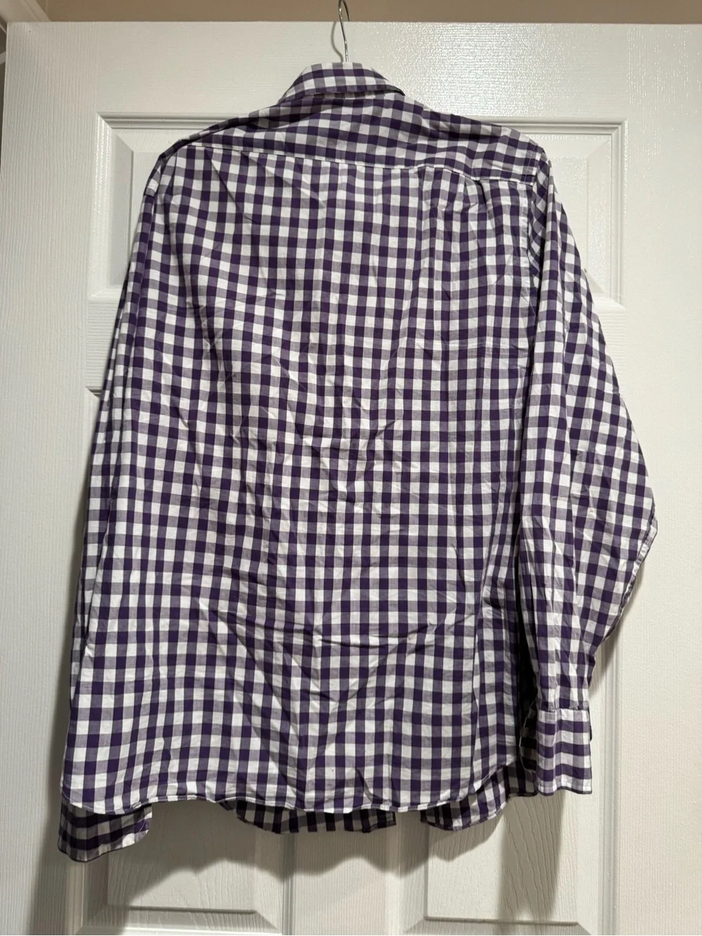 J. Crew Men Purple and White Gingham Button-Down Shirt Size Large